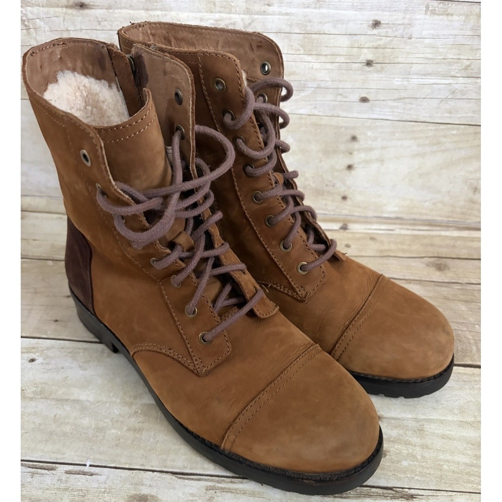 UGG Womens Kilmer Boot Size 9.5 Brown Tan Suede Distress Block Lace Up Bootie